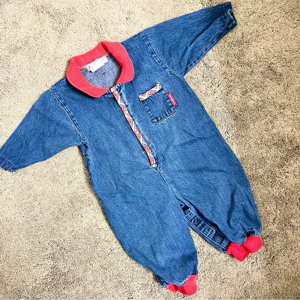 Vintage OshKosh B’Gosh Denim and Plaid Jumpsuit